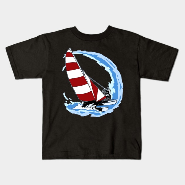 Love Sailing Gift Print Retro Sailor And Ocean Sailboat Design Kids T-Shirt by Linco